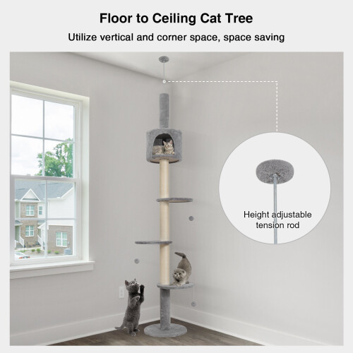 ELECWISH Floor to Ceiling Cat Tree Tower Climbing Activity Center w/Condo Grey 1