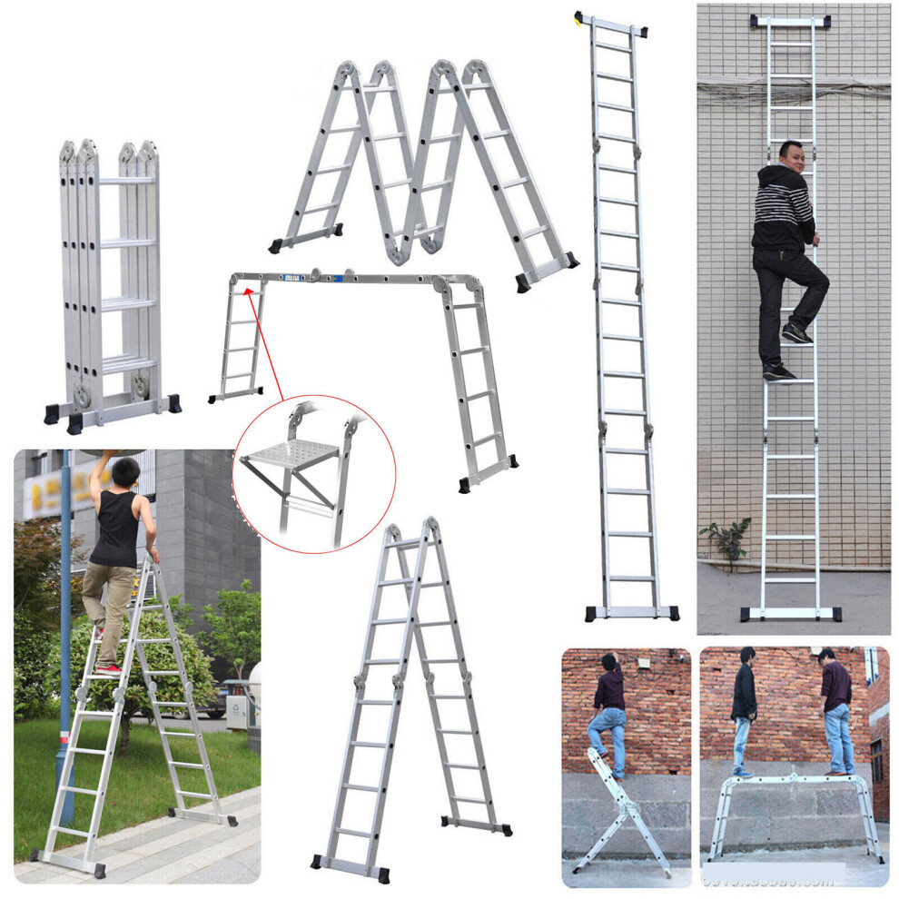 4.7M Folding Ladder 4x4 Aluminium Ladder 14in1 MultiPurpose Combination Ladder with Platform
