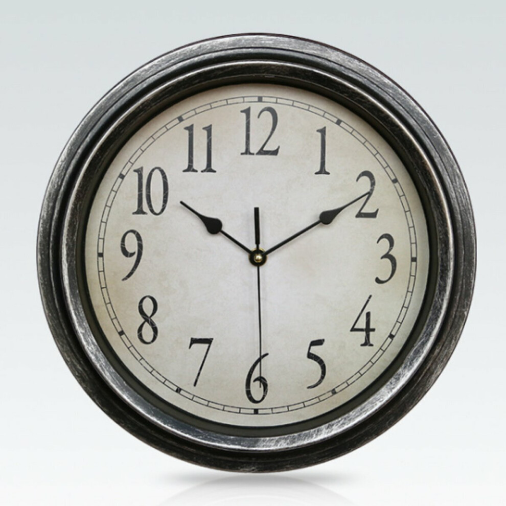 (Silver) 12.5'' Quartz Decorative Round Classic Retro Clock Vintage Non Ticking Home Wall Clock