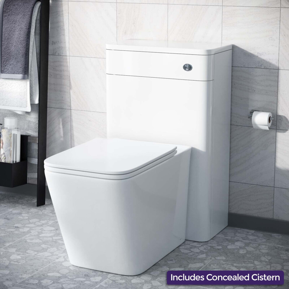 Modern White 500mm Back To Wall WC Toilet Unit Rimless Space Saving | Afern