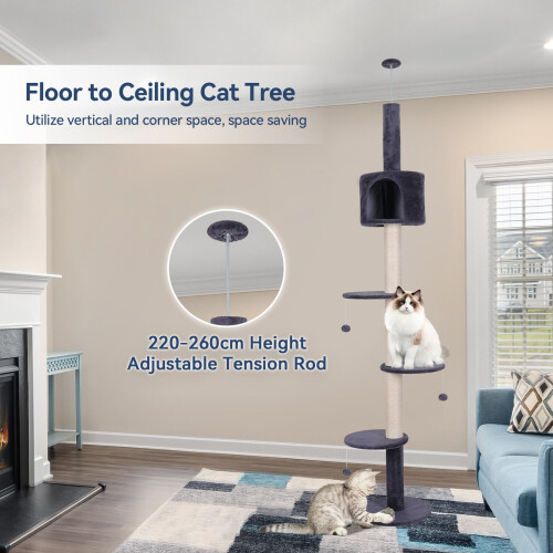 ELECWISH Floor to Ceiling Cat Tree Tower Climbing Activity Center w/Condo Blue 2