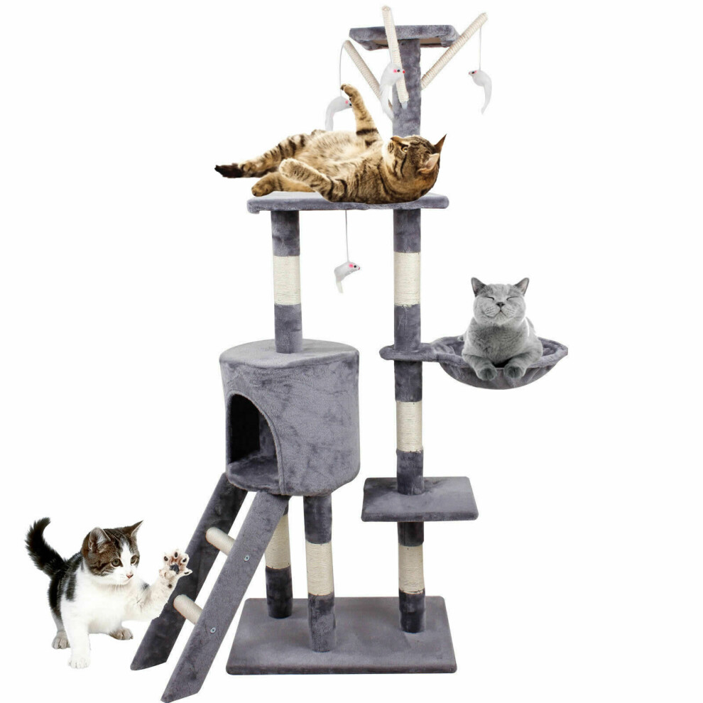 140cm Cat Tree Solid Cute Sisal Rope Plush Cat Climb Tree Cat Tower Cat Scratcher Activity Centres