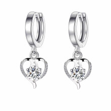 (Clear) Silver 925 Sterling Heart Huggie Earrings Women