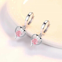 (Pink) Silver 925 Sterling Heart Huggie Earrings Women