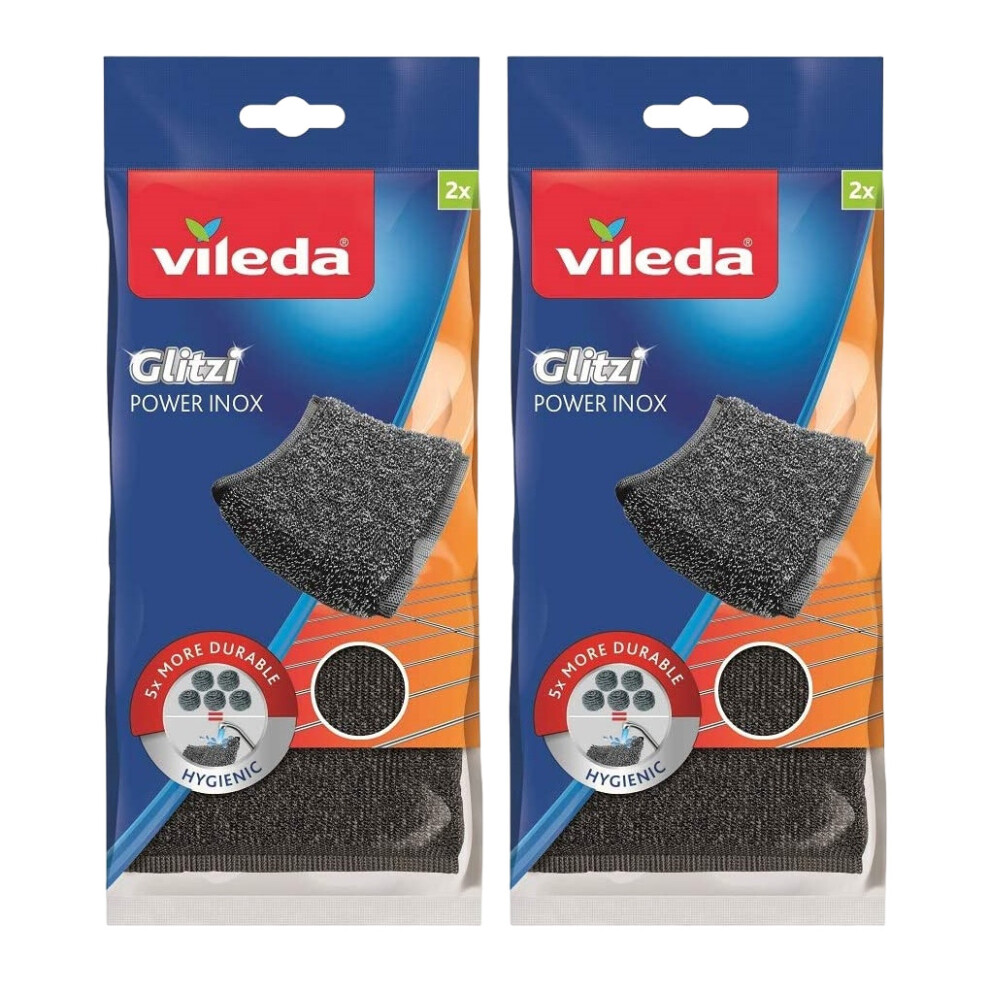 2 X Vileda Glitzi Power INOX Steel Sponge for Stubborn Dirt, 2 Pieces