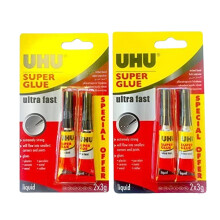 2 x UHU Super Glue Adhesive - Extra Strong - Ultra Fast - 3g Tube (2 Twin Packs)