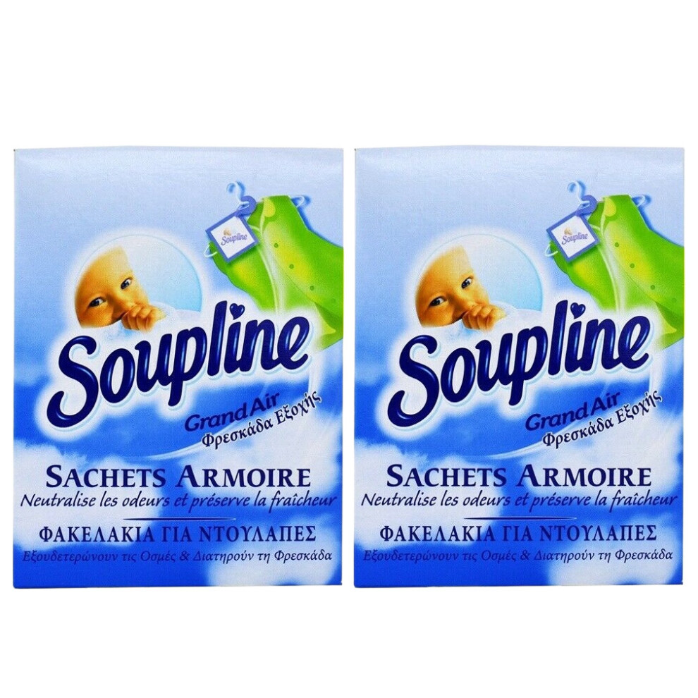 2 x Soupline Grand Air Freshener - 3 Hanging Sachets / Blue Bags Clothes Wardrobe