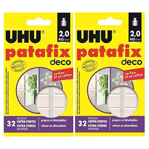 2 x UHU Patafix DECO Glue Pads Strong White Reusable Removable - Pack of 32 Pads