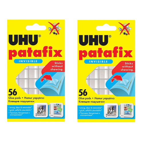 2 x Uhu Patafix Transparent Double-Sided Adhesive Pads - Pack of 56 Pads