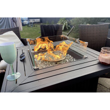 43497 Large Fire Pit Table - Outdoor Rattan Gas Fire Pit with Glass Lid, 50,000 BTU, Hidden Propane Tank