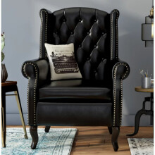 Faux Leather Wing Chair High Back Furniture Queen Anne Chesterfield Armchair Antique