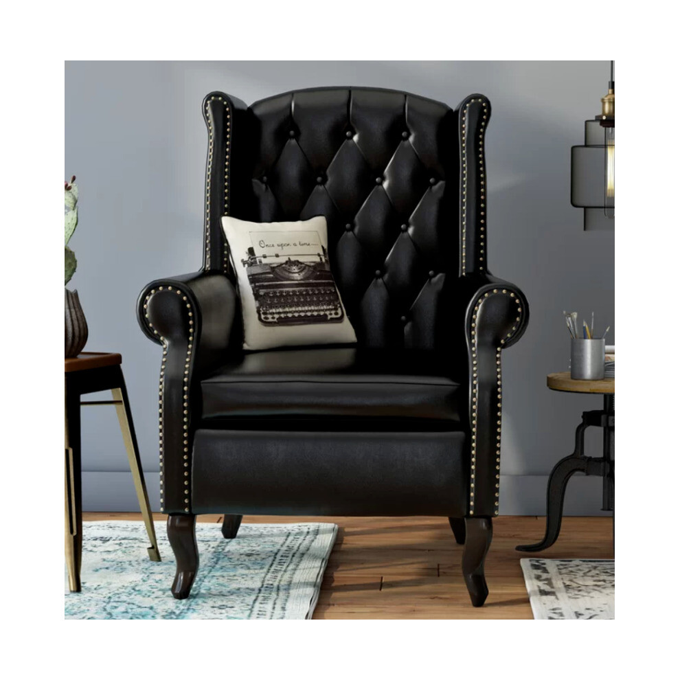 Uhf Faux Leather Wing Chair High Back Furniture Queen Anne Chesterfield Armchair Antique