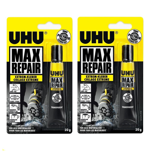 2 x Packs x UHU Max Repair Extreme Adhesive Glue - 20g Tube