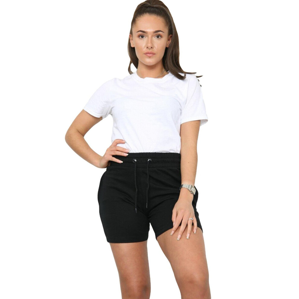 (L, Black) Women Fleece Shorts Elasticated Waist Casual Pants