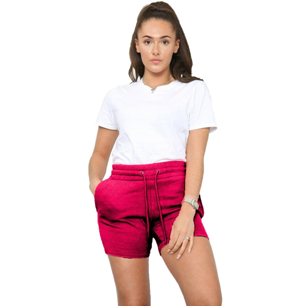 (L, Dark Pink) Women Fleece Shorts Elasticated Waist Casual Pants