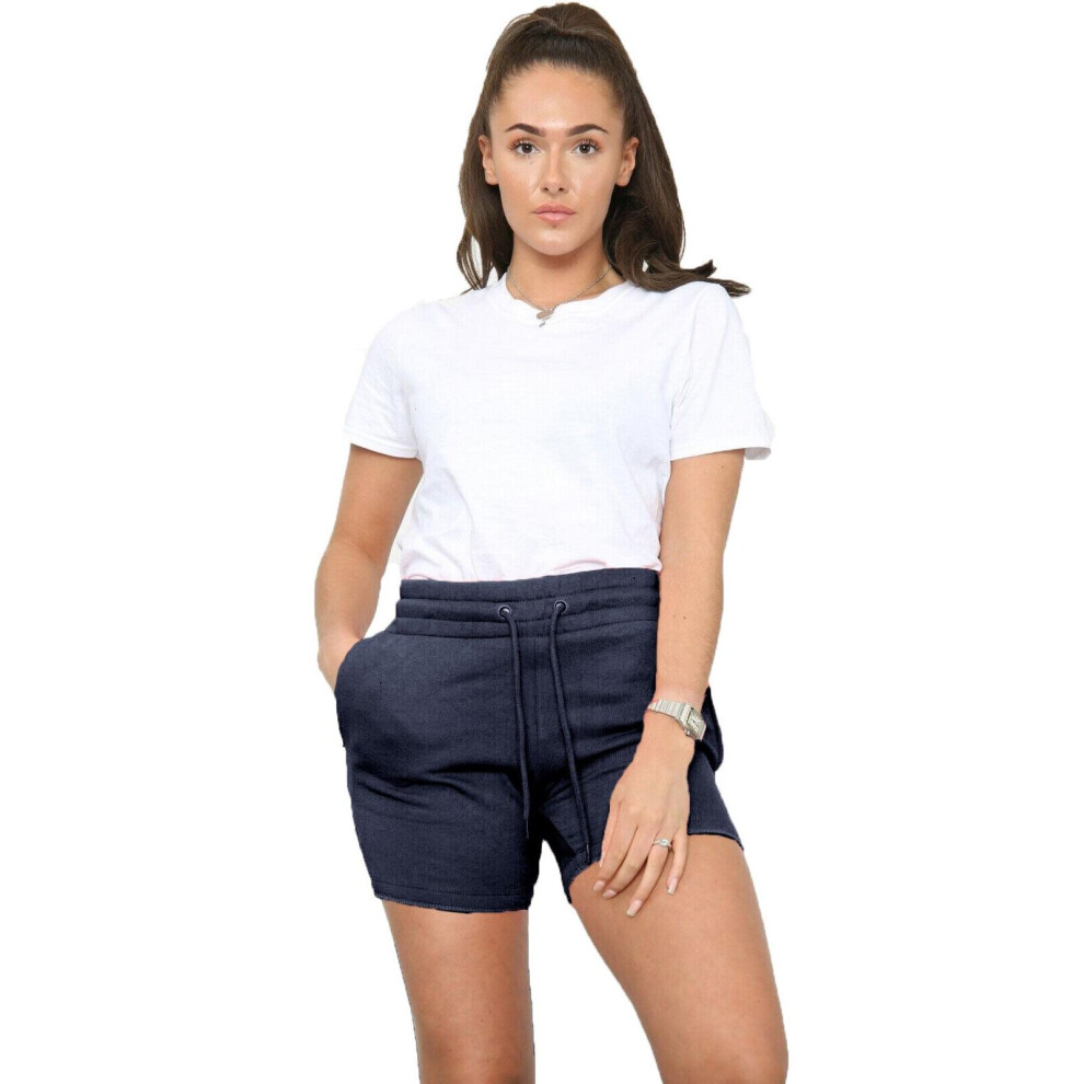 (M, Navy) Women Fleece Shorts Elasticated Waist Casual Pants