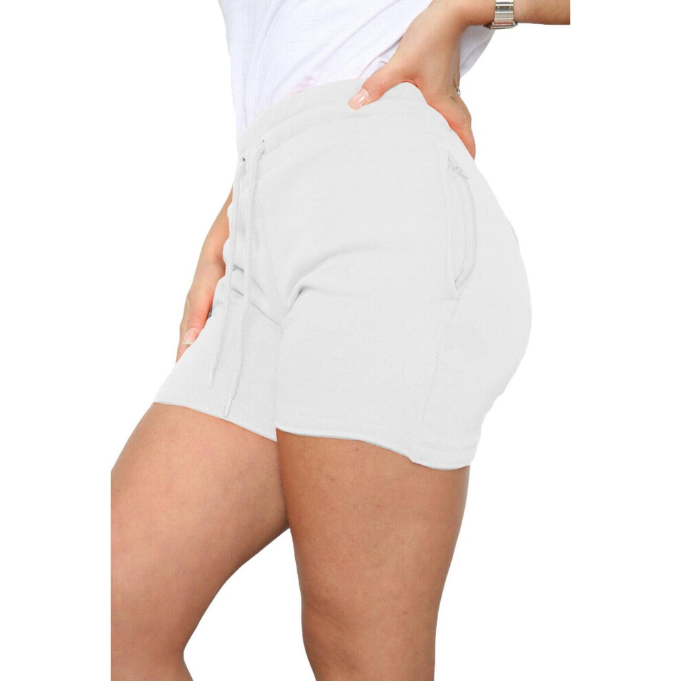 (M, White) Women Fleece Shorts Elasticated Waist Casual Pants