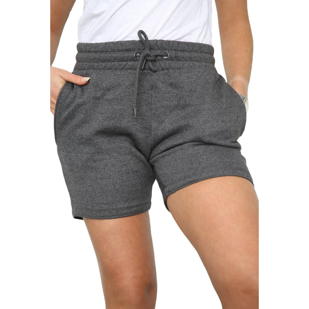 (L, Charcoal) Women Fleece Shorts Elasticated Waist Casual Pants