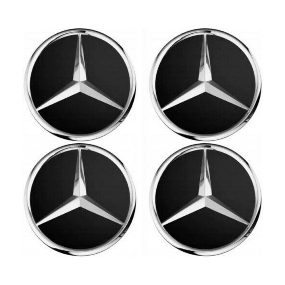 Wheel Rim Center Hub Caps Amg 4Pcs Mercedes Benz & Chrome 75Mm Black 5601103435253