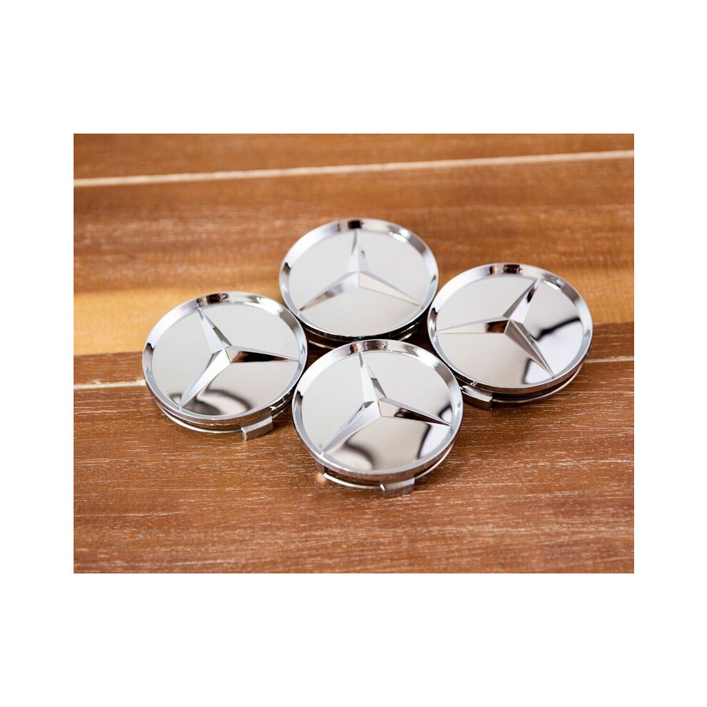 Newjass 4Pcs For Mercedes-Benz Gloss Silver Wheel Center Hub Caps Set 75Mm