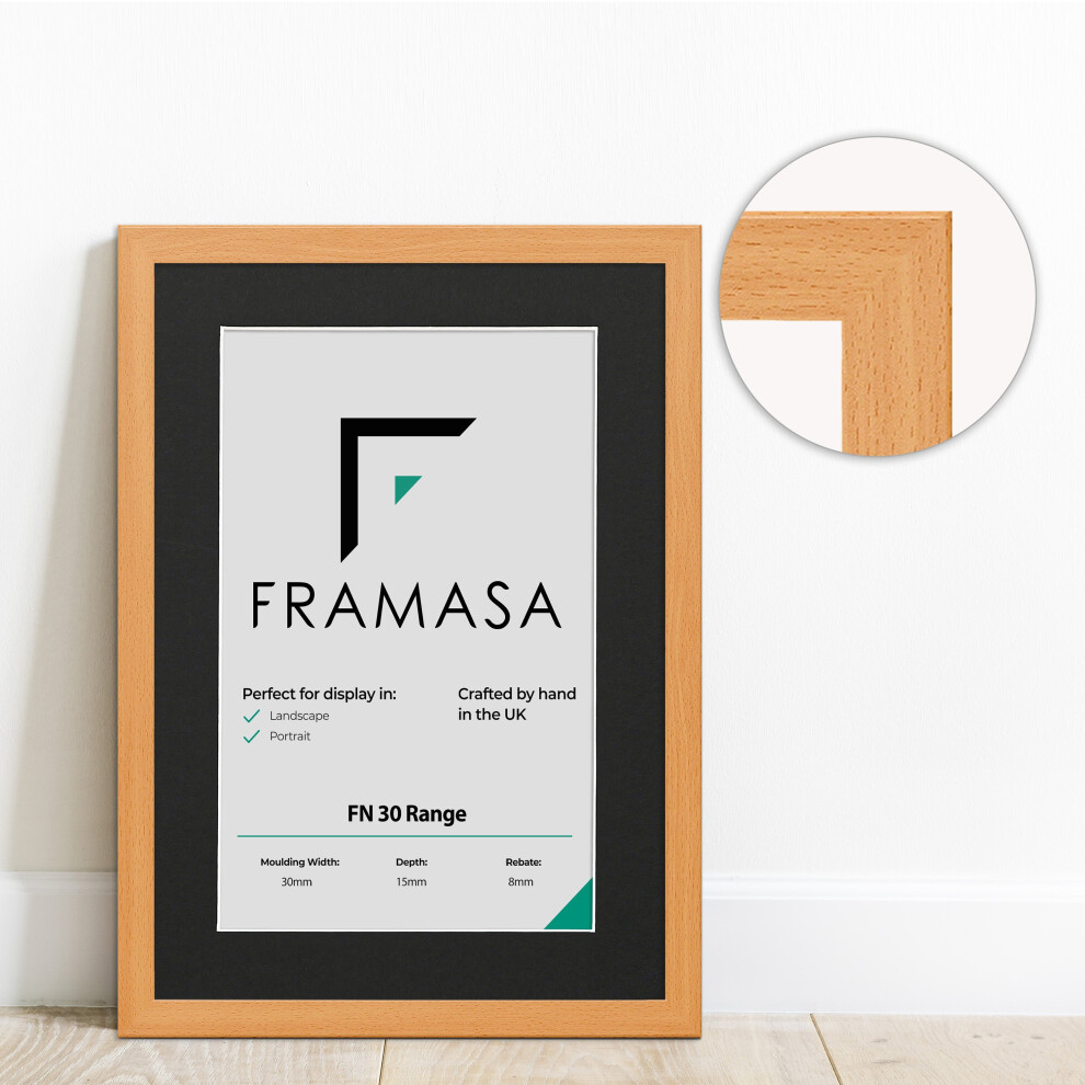 (Beech Frame White Mount, A6 Pic (A5 Frame)) Beech Photo Frames With Mounts Flat Wooden Effect Picture Frame With Multicolored Mounts White Ivory or B-image-OPC-P75TRBT-NEW