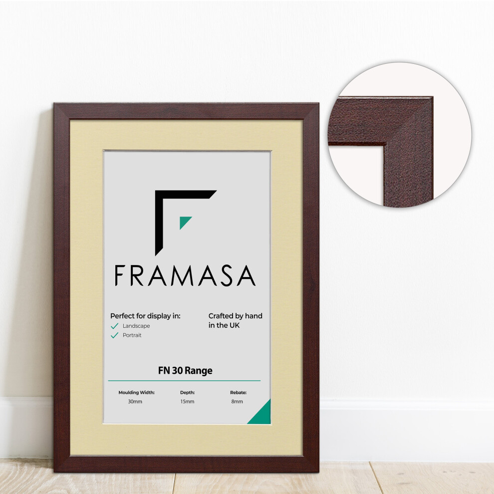 (Mahogany Frame Ivory Mount, 30x12 Pic (34x16 Frame)) Mahogany Photo Frames With Mounts Flat Wooden Effect Picture Frame With Multicolored Mounts Whit-image-OPC-P75TS7G-NEW