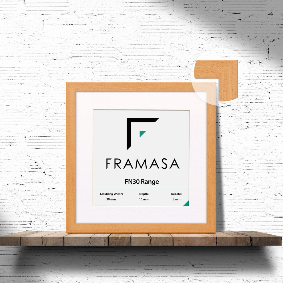 (Beech Frame White Mount, 14x14 Pic (16x16 Frame)) Beech Photo Frames With Mounts Flat Wooden Effect Picture Frame With Multicolored Mounts White Ivor-image-OPC-P75TRB5-NEW