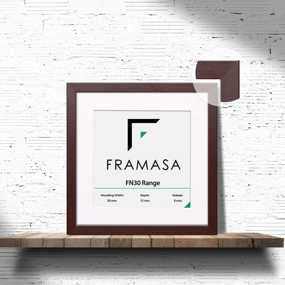 (Mahogany Frame White Mount, 60x60CM Pic (70x70CM Frame)) Mahogany Photo Frames With Mounts Flat Wooden Effect Picture Frame With Multicolored Mounts White Ivory or Black