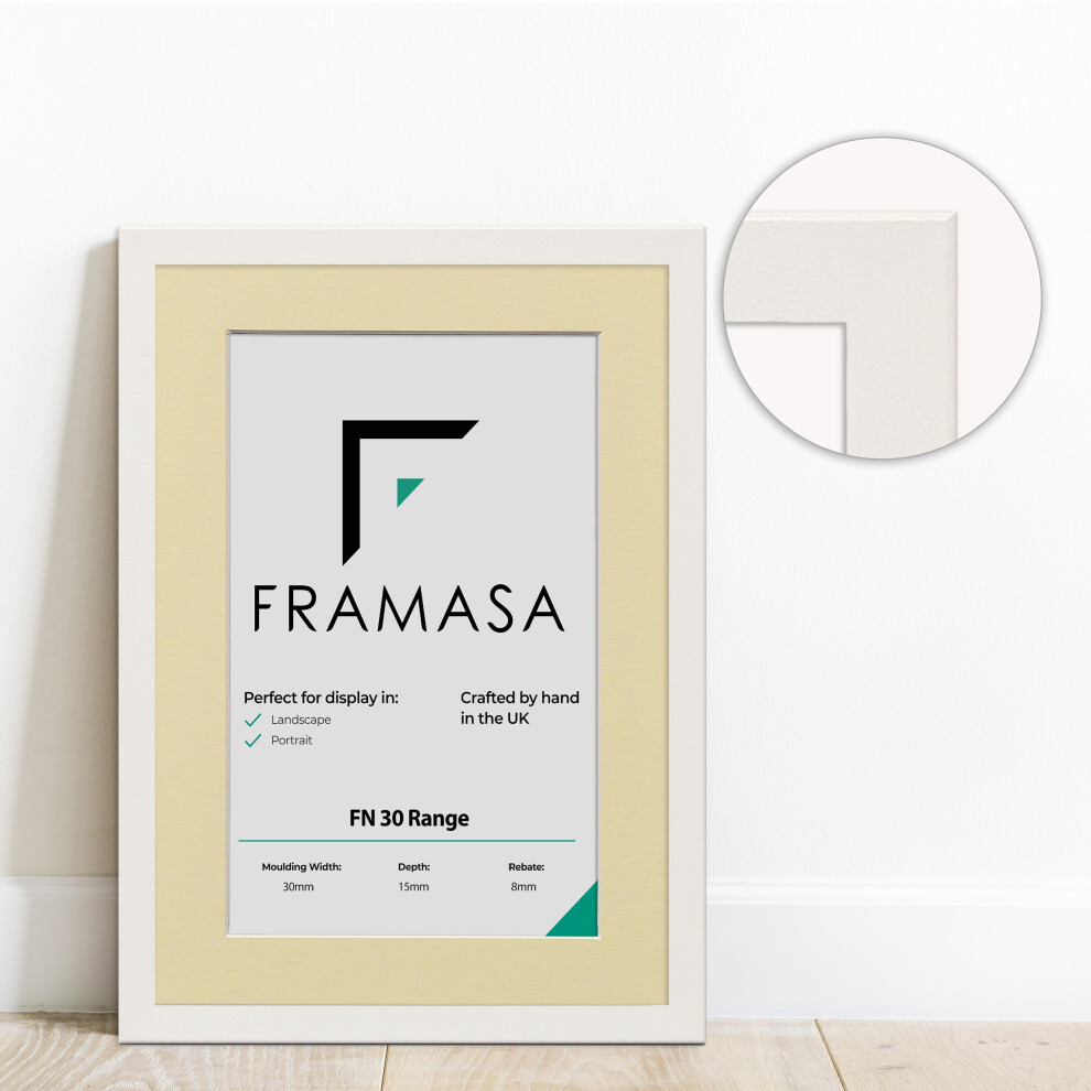(White Frame Ivory Mount, A4 Pic (A3 Frame)) White Photo Frames With Mounts Flat Wooden Effect Picture Frame With Multicolored Mounts White Ivory or B-image-OPC-P75TRVS-NEW