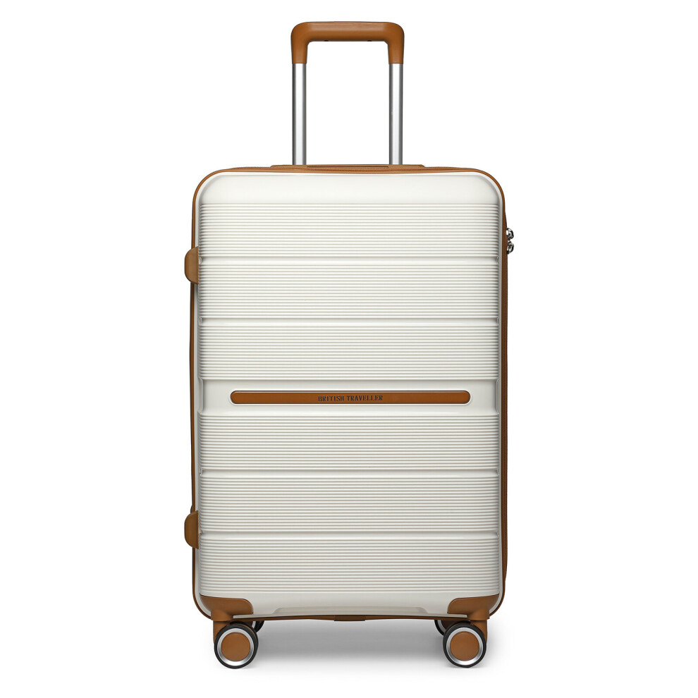 (Cream, K2392L NY 28 SUITCASE) British Traveller Hard Shell Suitcase