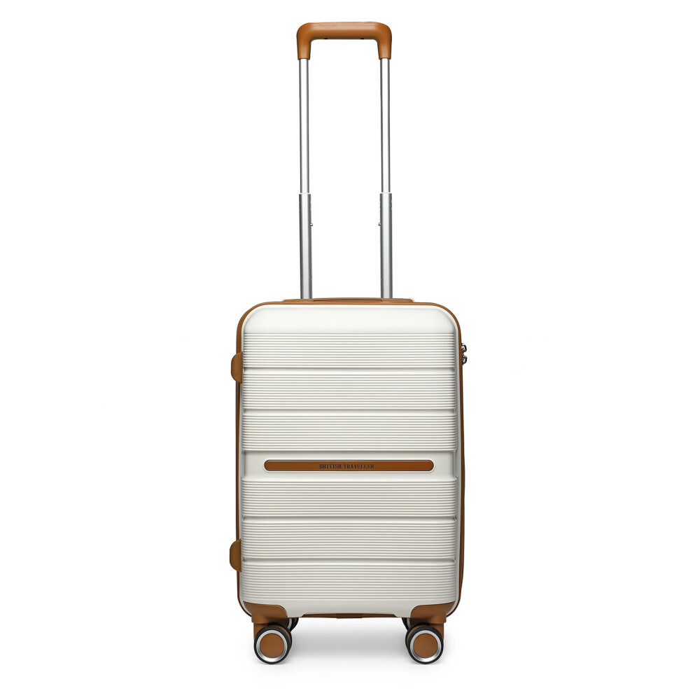 (Cream, K2392L NY 20 SUITCASE) British Traveller Hard Shell Suitcase