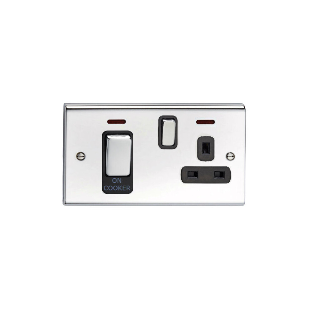 Deta Sd1302pchb Cooker Control Unit, Socket & Neons - 45 Amp (Polished Chrome) 5016211209281