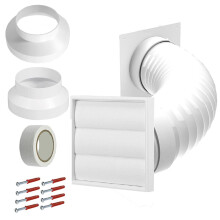 Universal Exterior Wall AC Vent Kit (White) for 4", 5", 6" Hoses — Includes Cowl, Reducers, Fascia, Sealing Tape (03-NDY-489)