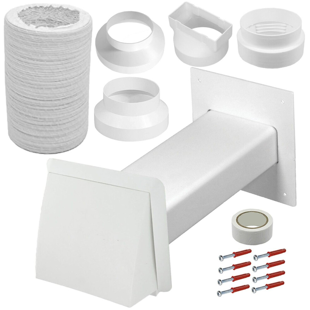 Air Conditioner External Vent Kit 4" 5" 6" 100mm 125mm 150mm Universal Exterior Wall Duct Set (White)