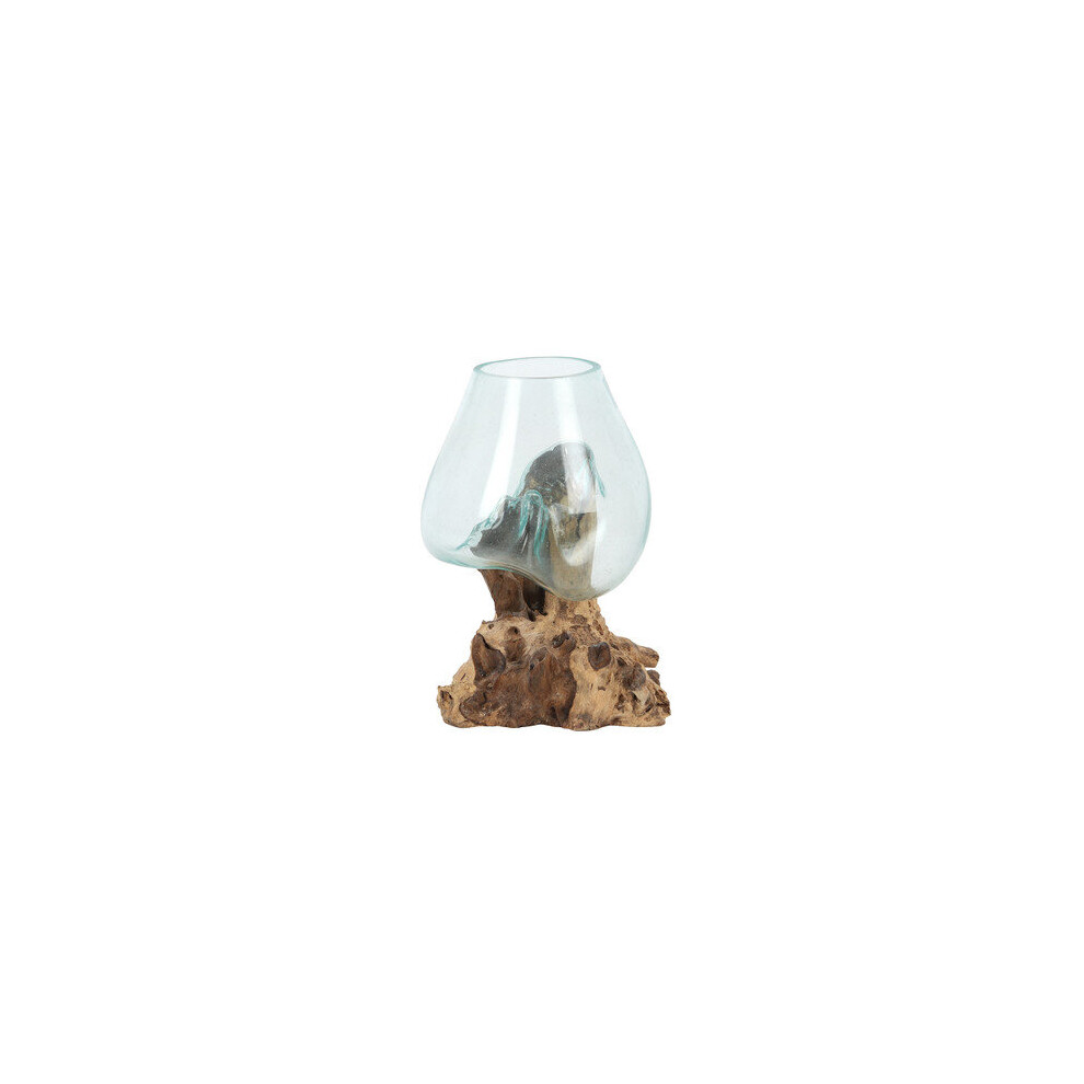 Extra Large Molten Glass Bowl On Root Wood Stand | Free Uk Shipping