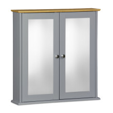 (Grey, Double Mirror Bathroom Cabinet ) Wall Mounted Bathroom Cabinet Double Door Storage
