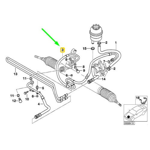 BMW 3 E46 Hydro Steering Pressure Hose Assy RHD 32416764728  