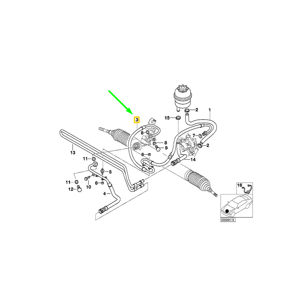 BMW 3 E46 Hydro Steering Pressure Hose Assy RHD 32416764728  
