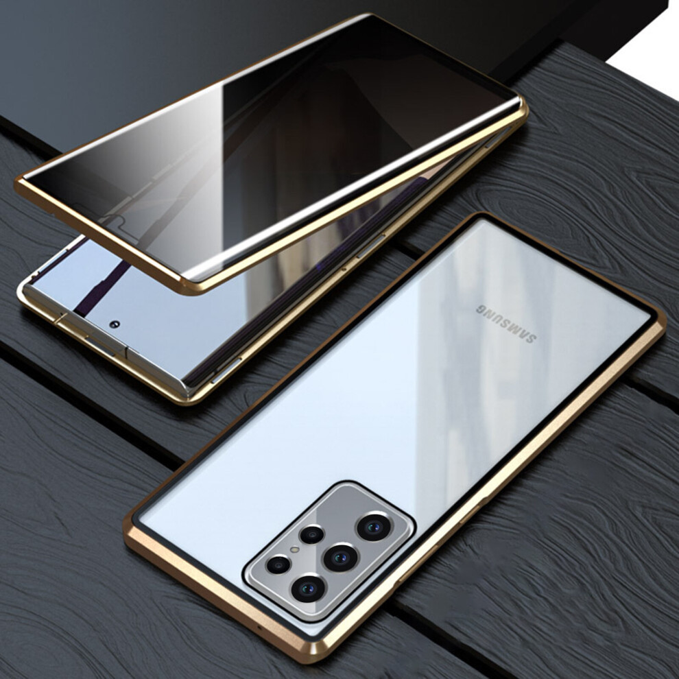 (gold) Anti Peeping Case for Galaxy S23 Ultra Cover, 360 Protection Case Tempered Glass Privacy Cover, Strong Magnetic Adsorption Metal Frame Phone Cover