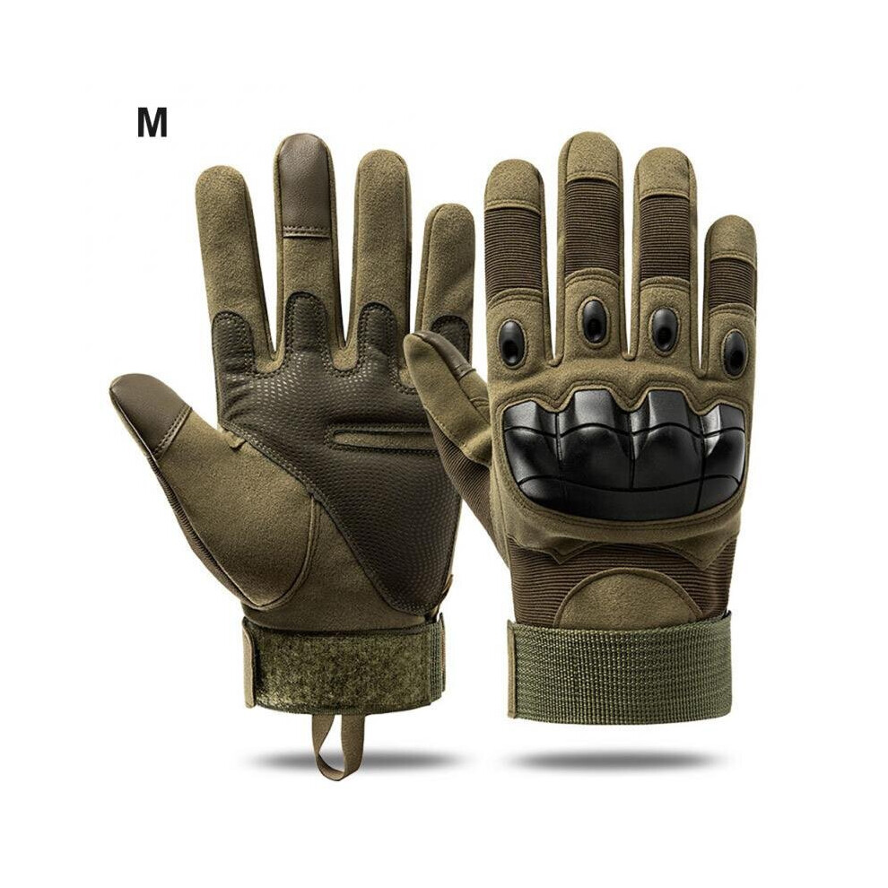 (a-Green L) Full Finger Army Tactical Gloves Anti Slip Cycling Gloves PU Leather Touch Screen Rubber Protective Gear Outdoor Hiking Gloves