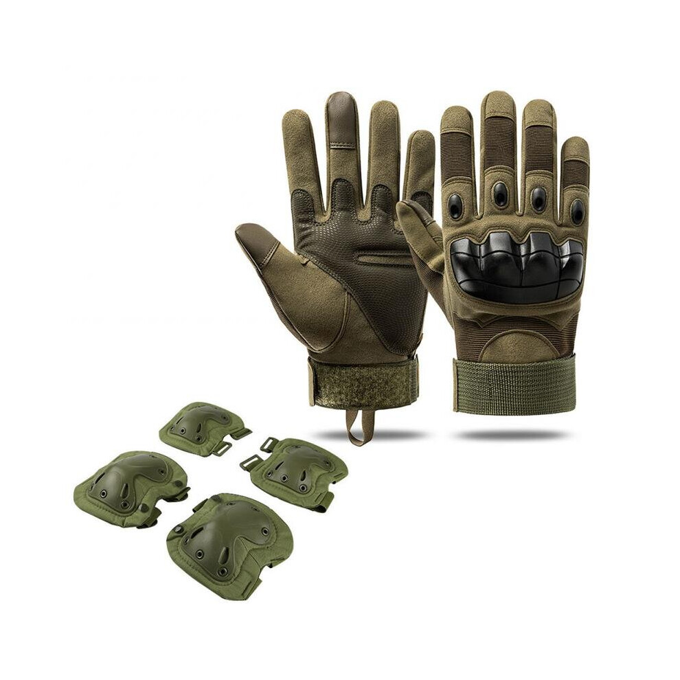 (A-Set B Xl) Army Military Tactical Gloves With Tactical Knee Pad Paintball Airsoft Combat Motocycle Hard Knuckle Full Finger Military Gloves 4856685940065