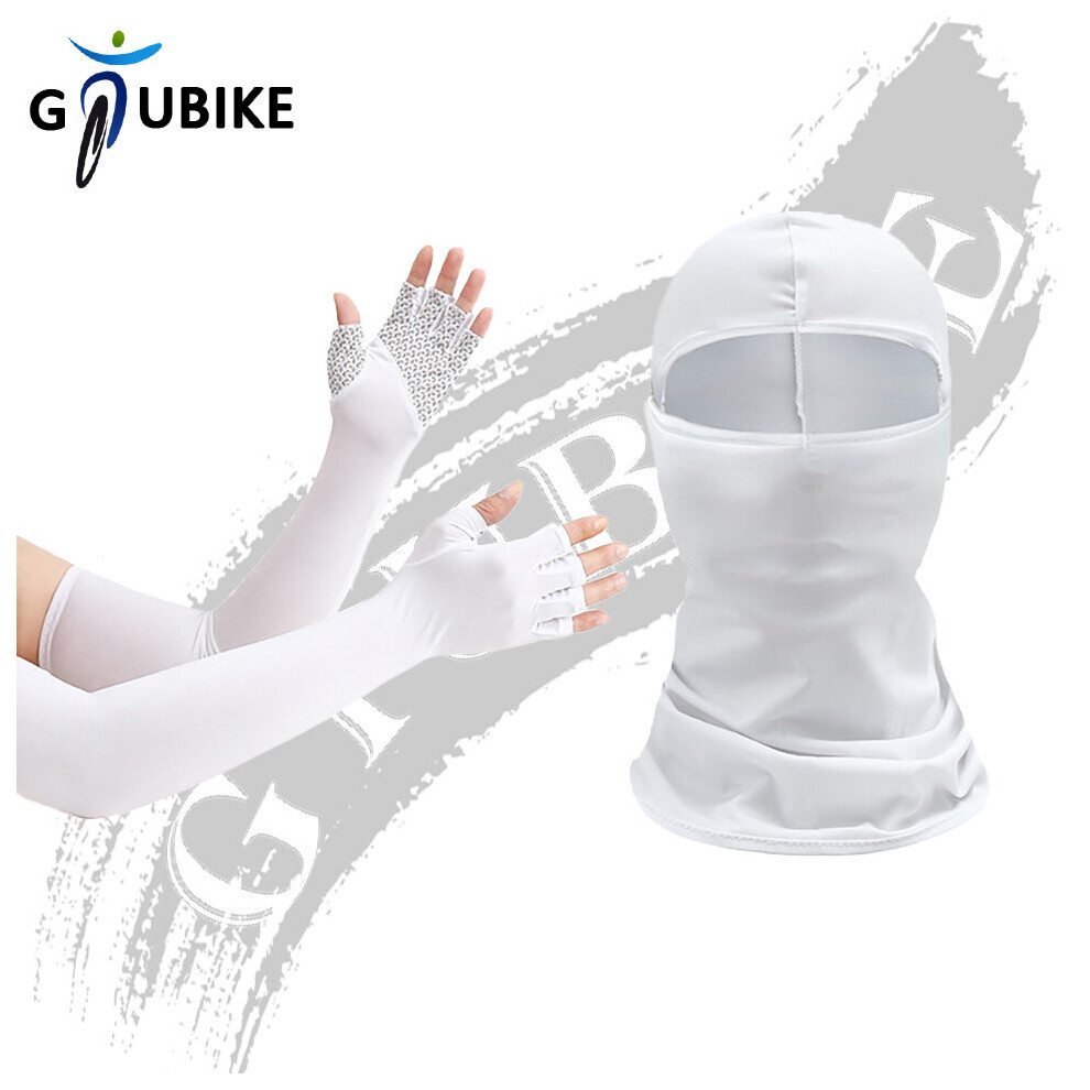 (A-) Gtubike Outdoor Balaclava And Sleeves Half-Finger Glove Unisex Sunscreen Anti-Uv Sleeves Breathable Mask Cycling Hiking Headwear White 4856685947293