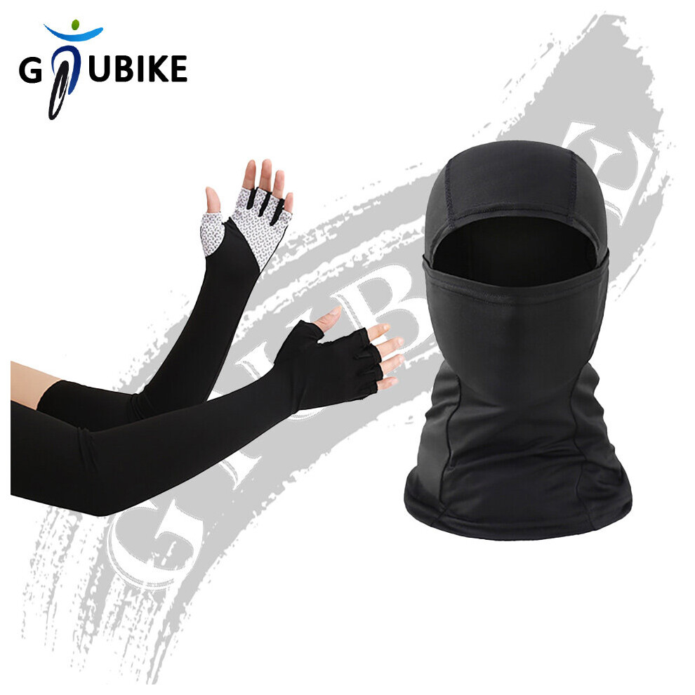 (A-) Gtubike Outdoor Balaclava And Sleeves Half-Finger Glove Unisex Sunscreen Anti-Uv Sleeves Breathable Mask Cycling Hiking Headwear Black 4856685947163