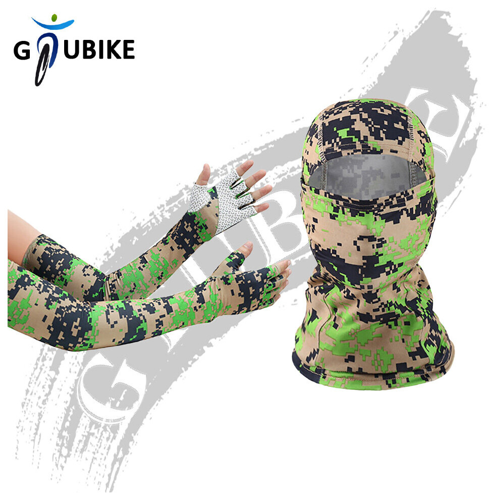 (A-Camo ) Gtubike Outdoor Balaclava And Sleeves Half-Finger Glove Unisex Sunscreen Anti-Uv Sleeves Breathable Mask Cycling Hiking Headwear Green 4856685947200