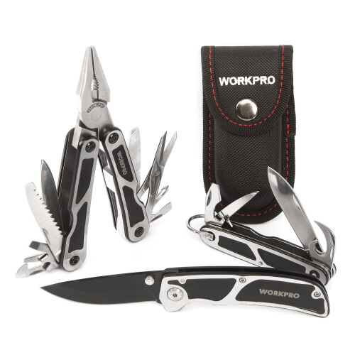 (a-3PC Tool Set) WORKPRO Survival Tool Kits Multi Plier Multifunction Knife Tactical knife Camping Multitools 1