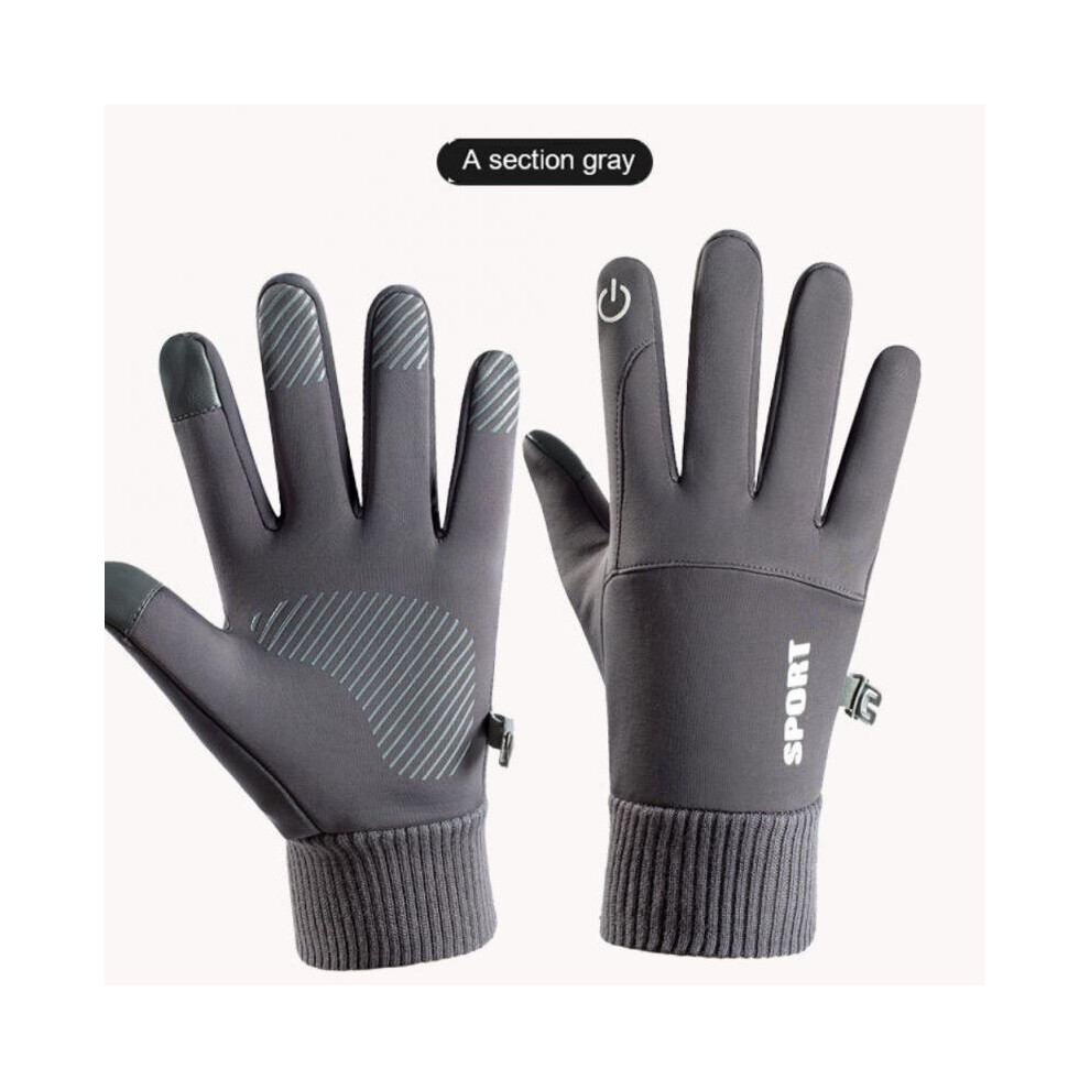 (A- M) Winter Warm Full Finger Gloves Outdoor Sports Cycling Hiking Anti-Slip Windproof Skiing Touch Screen Unisex Thermal Sport Gloves Gray 4856685942410