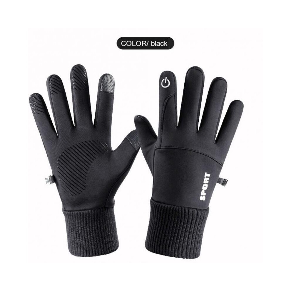 (A- L) Winter Warm Full Finger Gloves Outdoor Sports Cycling Hiking Anti-Slip Windproof Skiing Touch Screen Unisex Thermal Sport Gloves Black 4856685942342