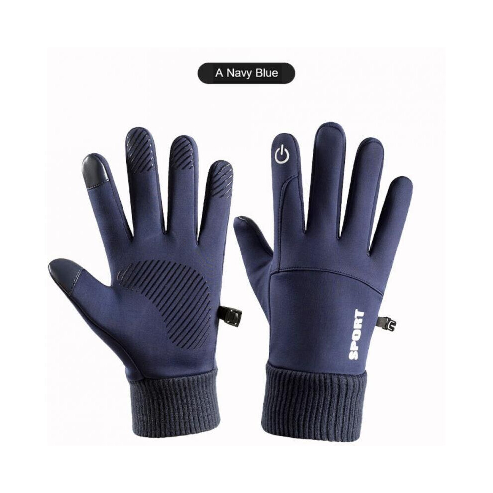 (A- L) Winter Warm Full Finger Gloves Outdoor Sports Cycling Hiking Anti-Slip Windproof Skiing Touch Screen Unisex Thermal Sport Gloves Blue 4856685942373