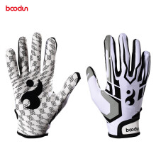 (a-White L) BOODUN Men Women Rugby Gloves Full Finger Breathable Anti-slip Silicone Baseball American Football Gloves Outdoor Hiking Gloves