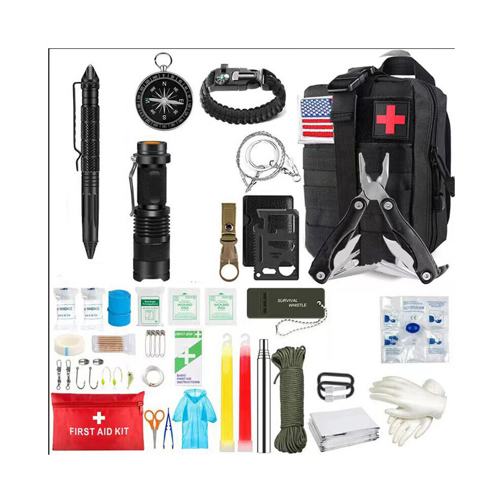 Dechoicelife Black (A-) Outdoor Survival Equipment Camping Wilderness Adventure Hunting Trauma First Aid Kit Multi Functional Tactical Backpack Compass